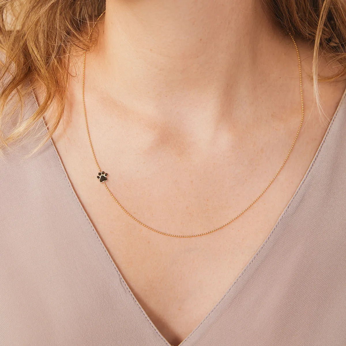 14K GOLD ASYMMETRICAL CHARM NECKLACE - Paw