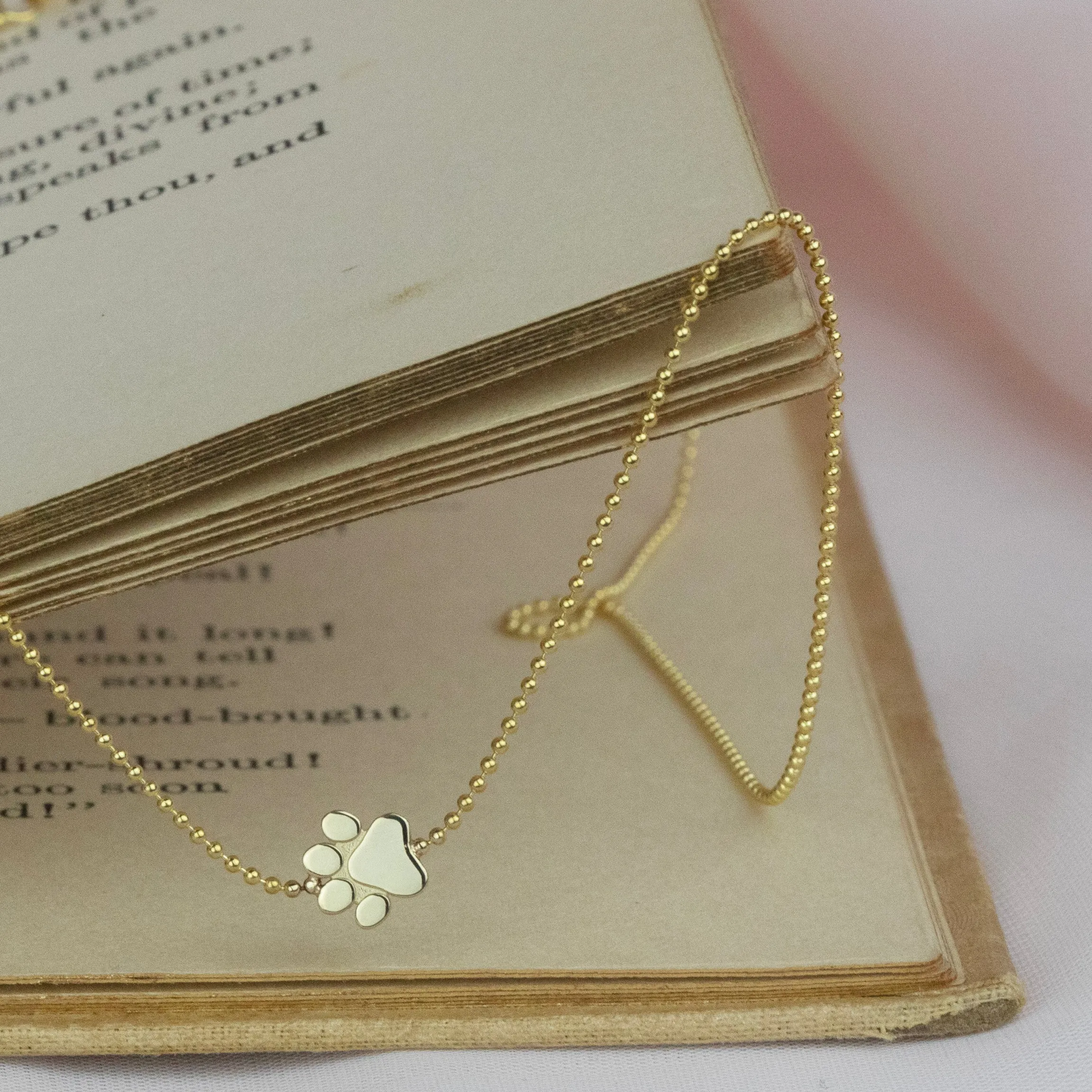 14K GOLD ASYMMETRICAL CHARM NECKLACE - Paw