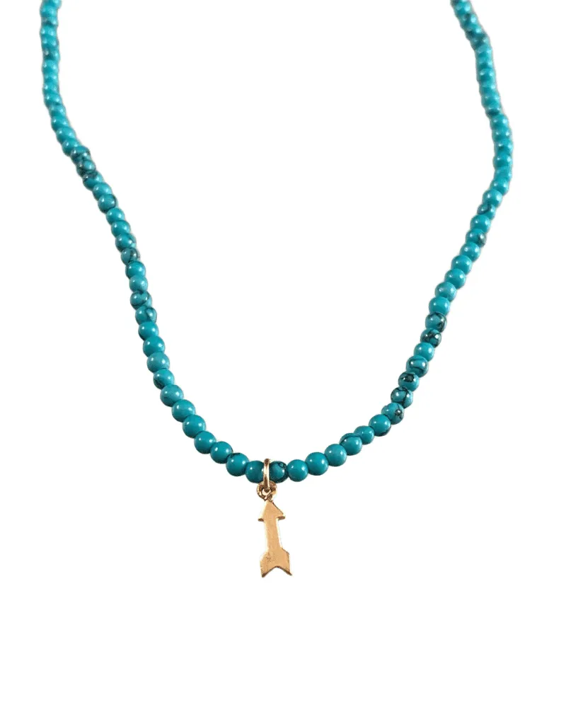 15 1/2” Turquoise Bead and 14k Gold Arrow Charm Necklace