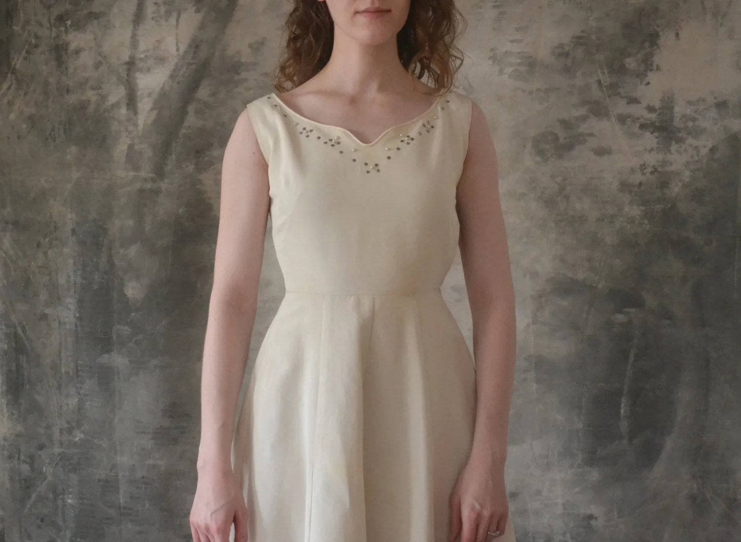 1950s White Satin Dress size XXS