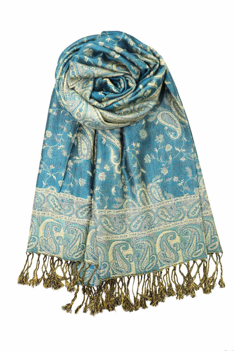 Achillea Teal 2 Reversible Paisley Pashmina