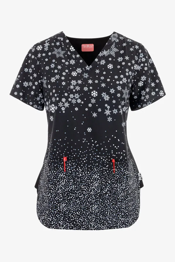 Ava Therese Women's Winter Vibes Print Scrub Top