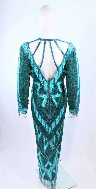 BOB MACKIE Circa 1980s Turquoise Beaded Gown