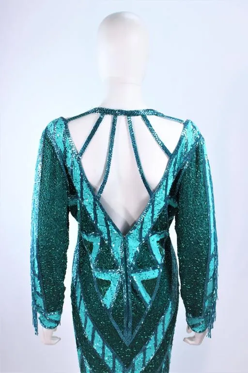 BOB MACKIE Circa 1980s Turquoise Beaded Gown