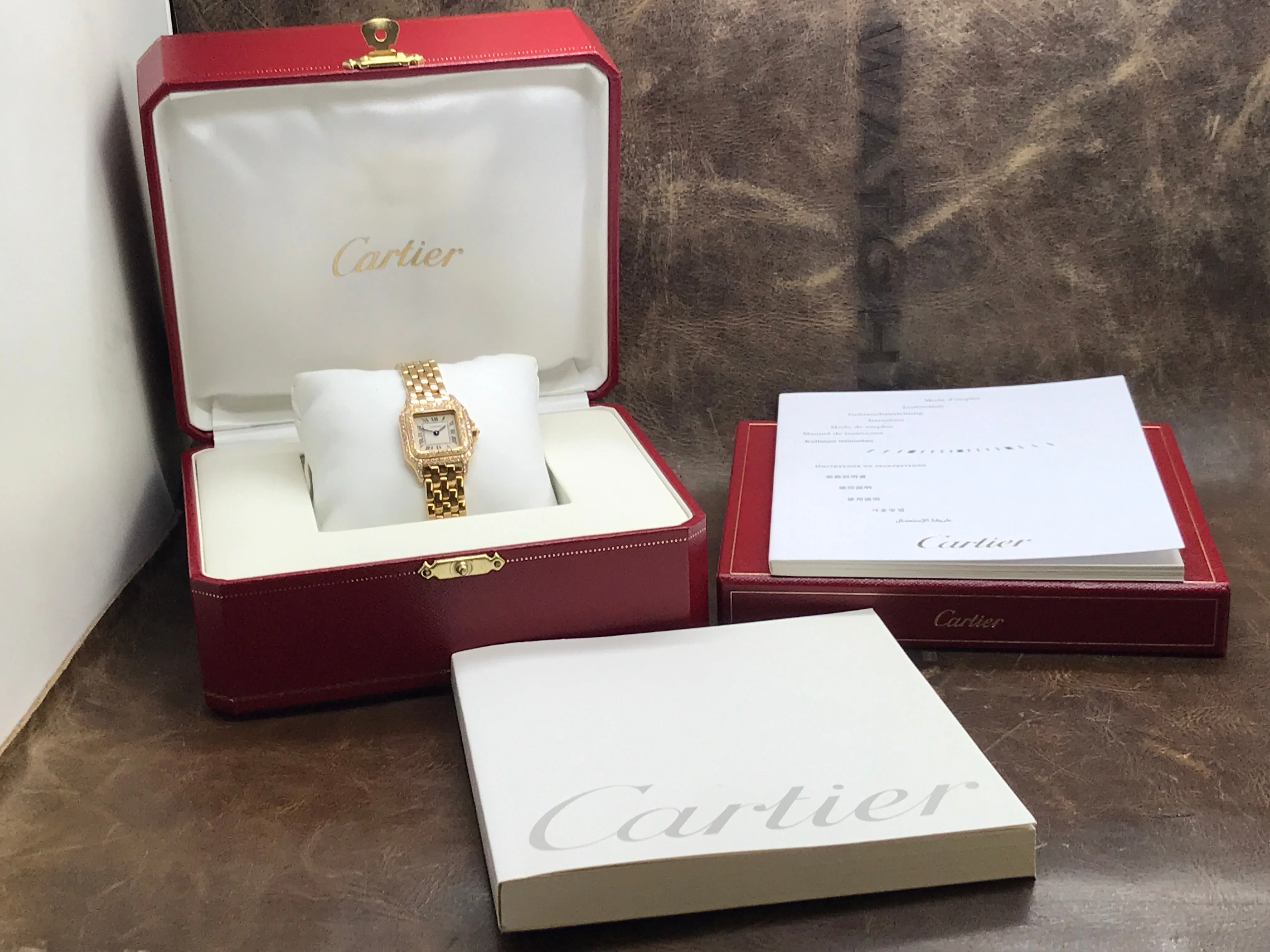 Cartier Double Diamond Row Panthere 22mm Off white Dial Quartz Women's Watch