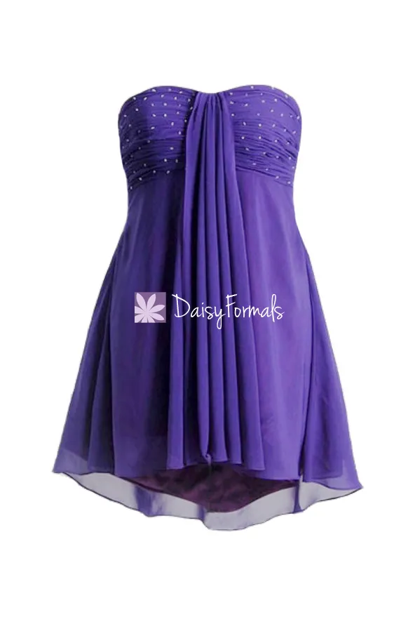 Cheap Prom Dresses with beaded bodice Mystery Purple High-low Cocktail Party Dress (Ritta)