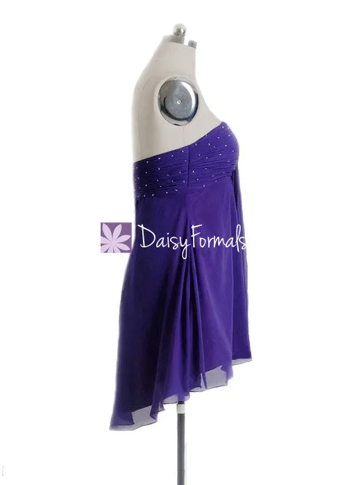 Cheap Prom Dresses with beaded bodice Mystery Purple High-low Cocktail Party Dress (Ritta)