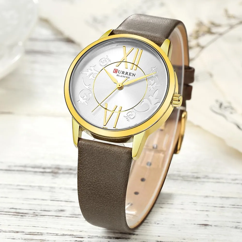 CURREN Watch Grey Leather and Gold frame Model C9049L