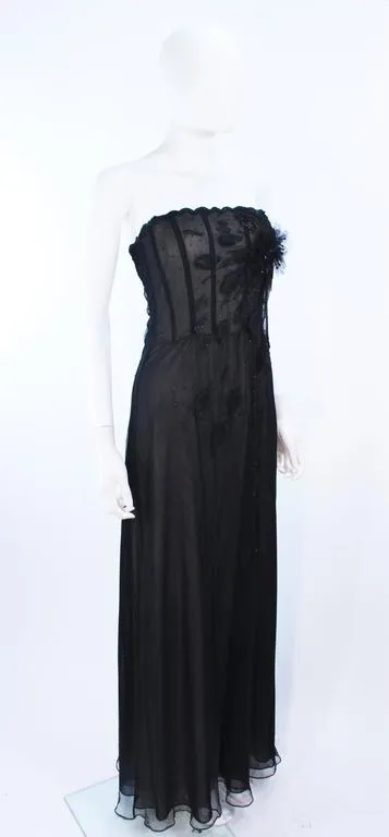 CUSTOM Black Floral Beaded Applique Gown Size 2