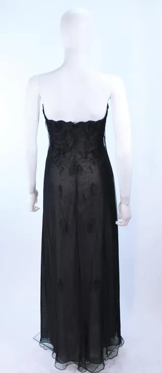 CUSTOM Black Floral Beaded Applique Gown Size 2