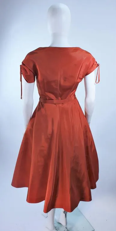 DELLTOWN 1950s Burnished Orange Scalloped Edge Cocktail Dress Size 2