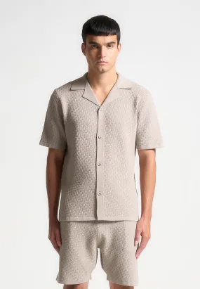 Herringbone Knit Revere Shirt - Taupe