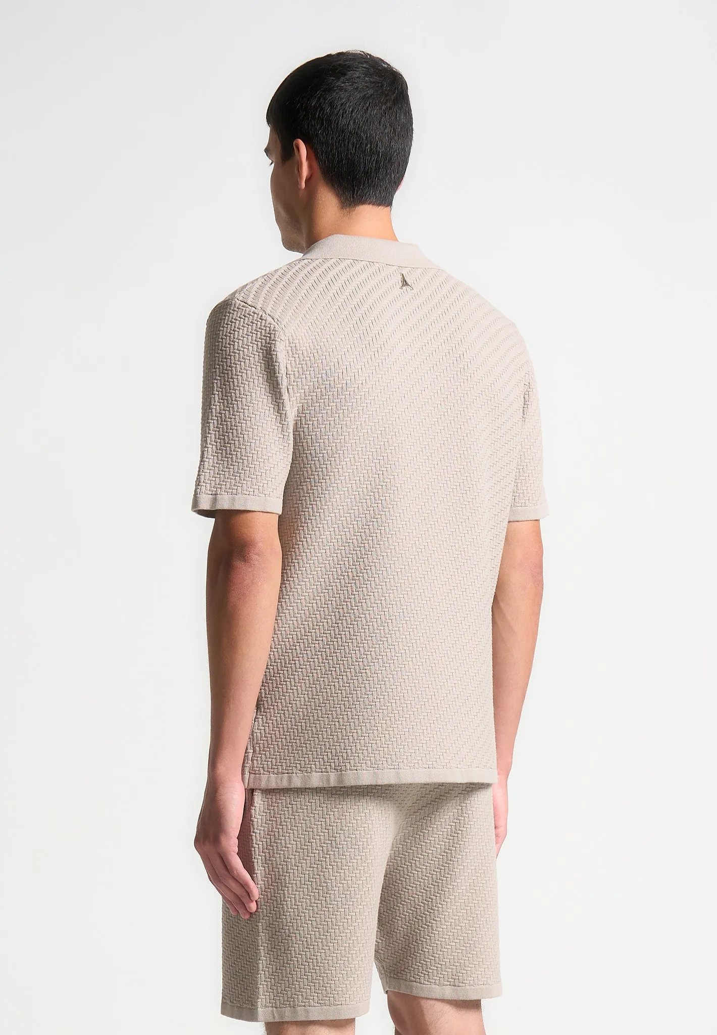 Herringbone Knit Revere Shirt - Taupe