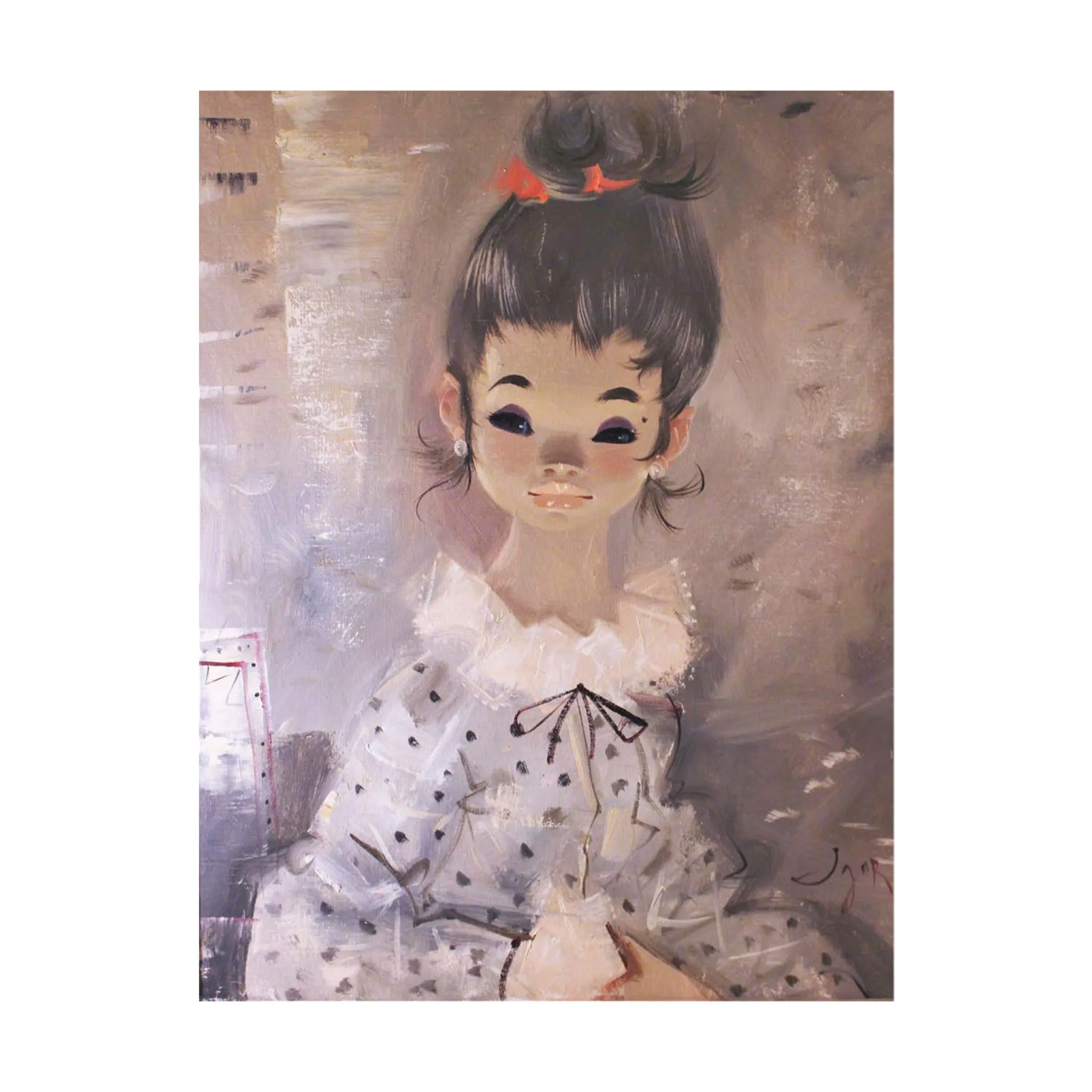 IGOR PANTUHOFF 1970s Original Girl with Grey Hair and Red Bow Painting