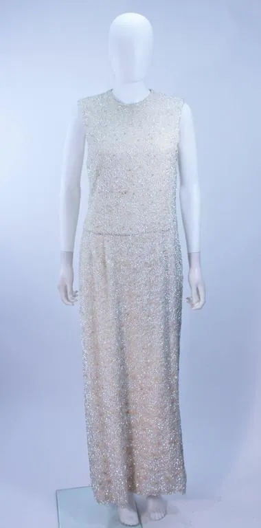 JEWELS Vintage 1950s Iridescent Beaded Gown Wedding Size 8-12