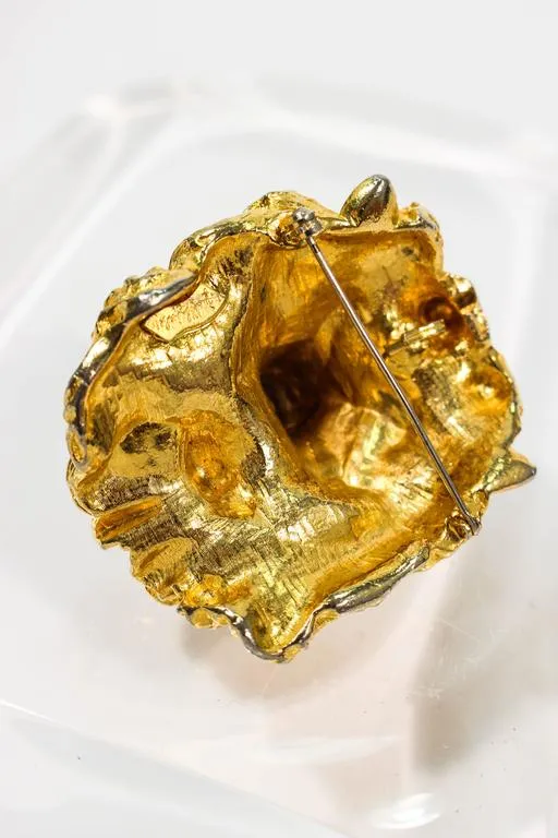 JUDITH LEIBER Vintage Lion's Head Brooch Pendant Gold Tone