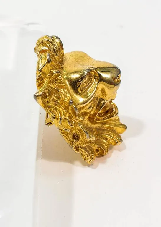 JUDITH LEIBER Vintage Lion's Head Brooch Pendant Gold Tone