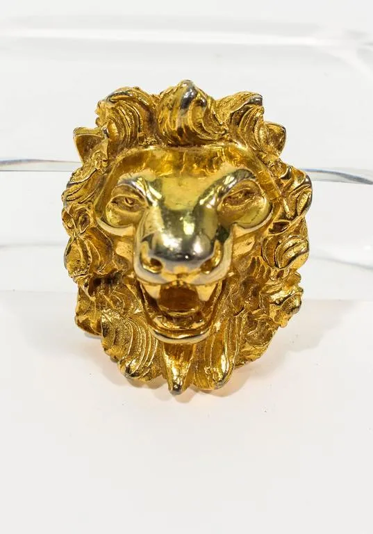 JUDITH LEIBER Vintage Lion's Head Brooch Pendant Gold Tone