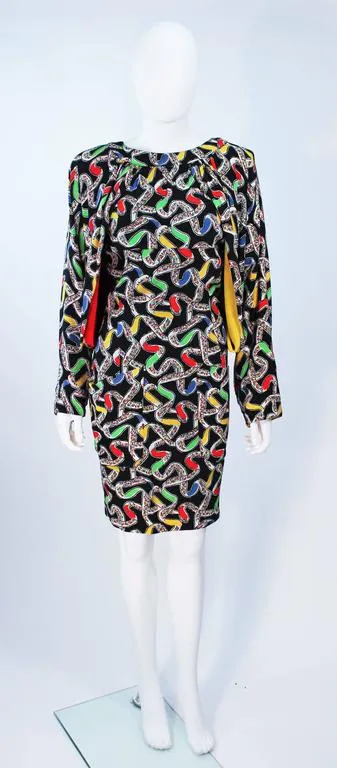 KARL LAGERFELD Attributed Draped Black Silk Abstract Dress Size 6-8