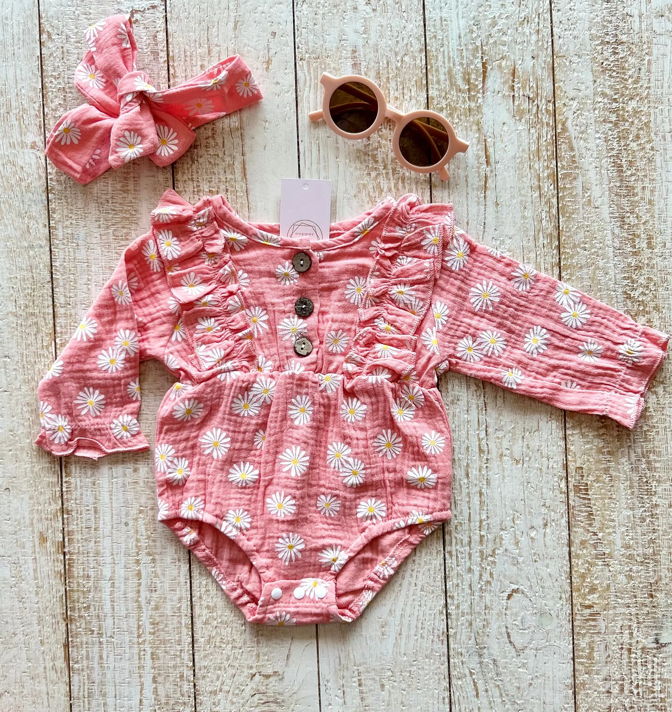 Long Sleeve Flower Romper with Bow