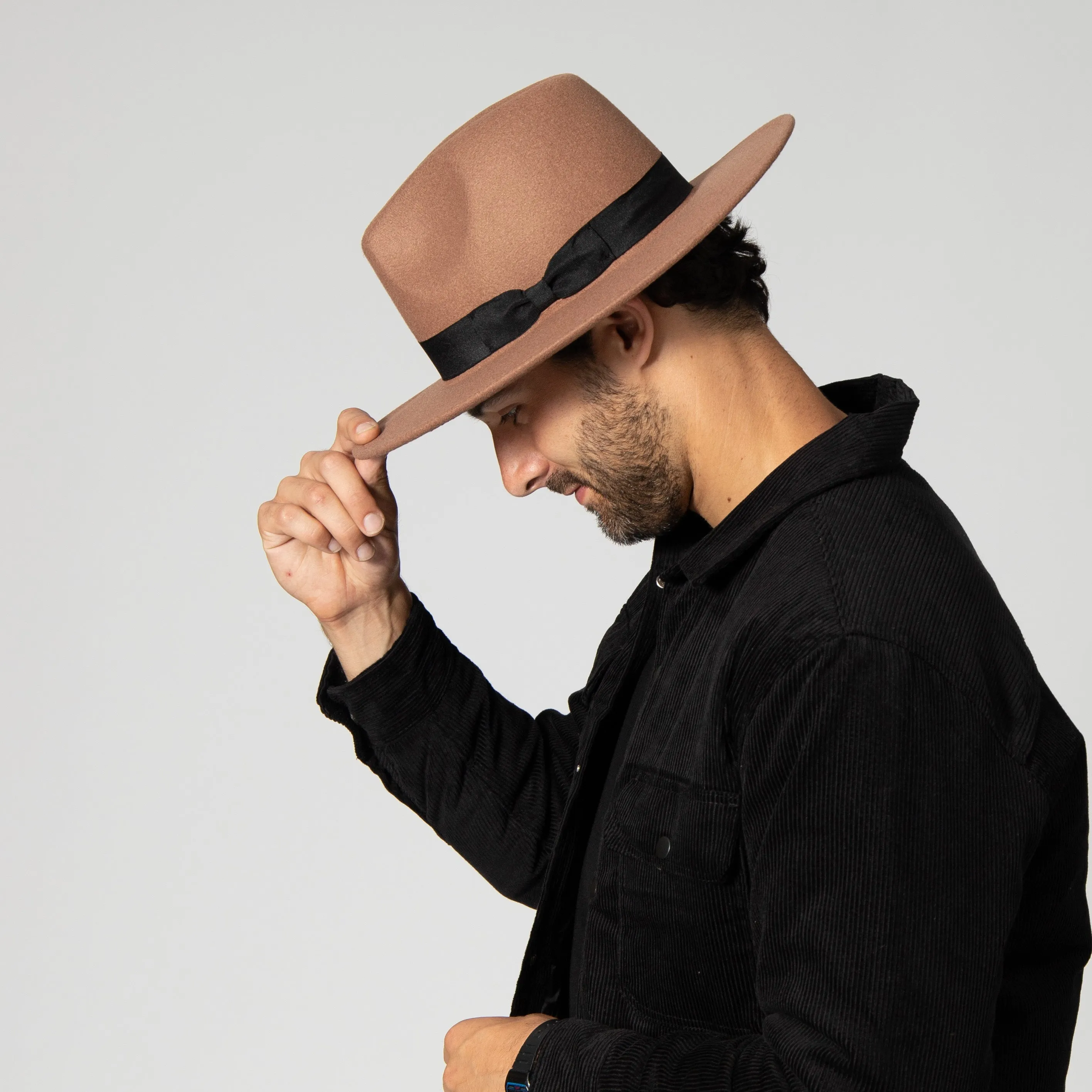 Men's Faux Felt Fedora With Grosgrain