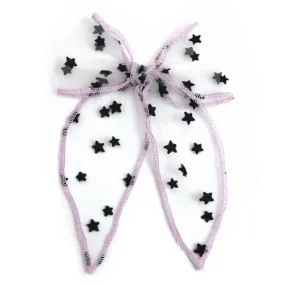 Party Girl Bow - Sheer Stars, Wisteria Trim