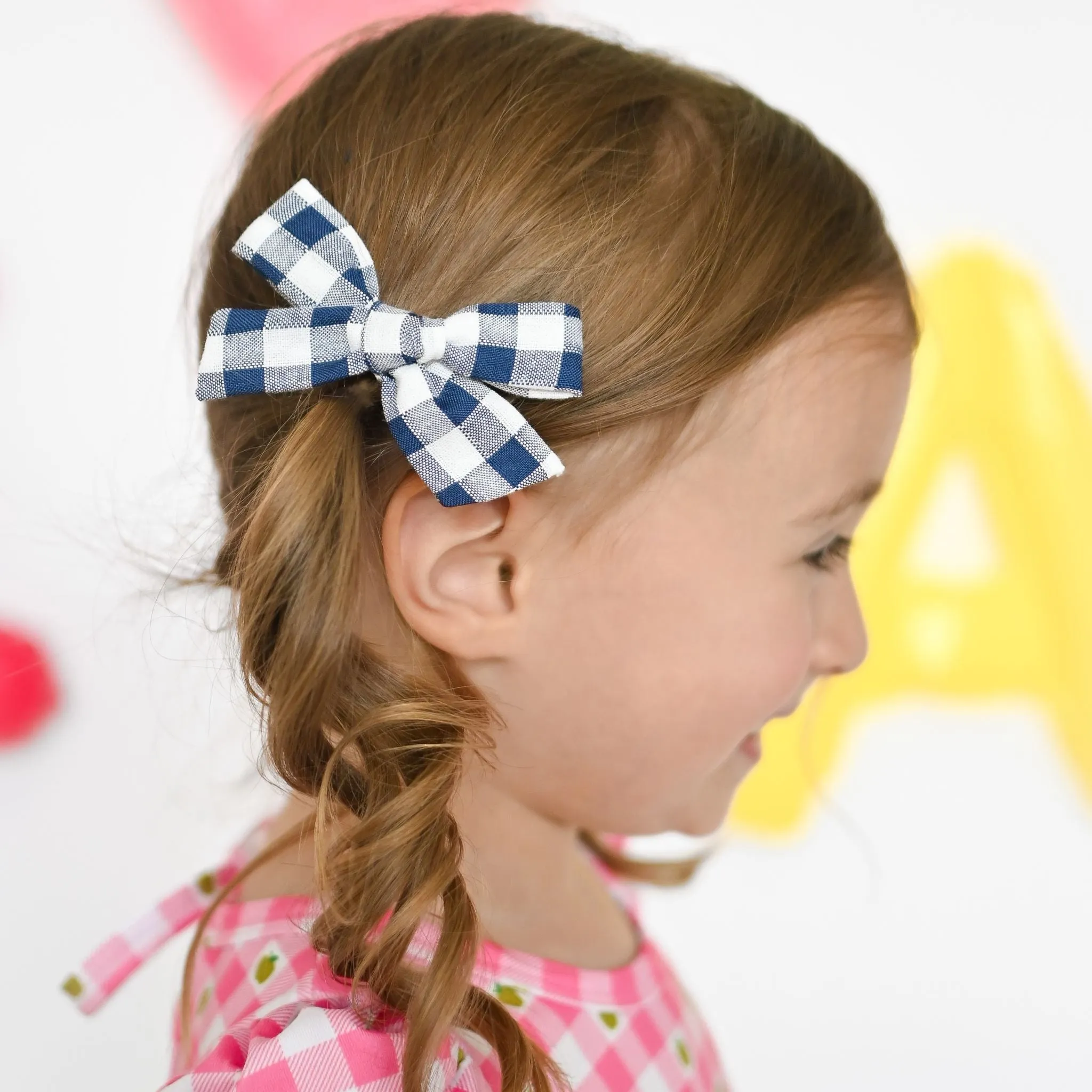 Pigtail Bows - Bright Navy Gingham