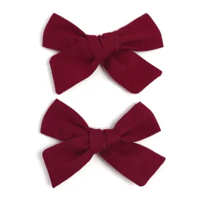 Pigtail Bows - Burgundy