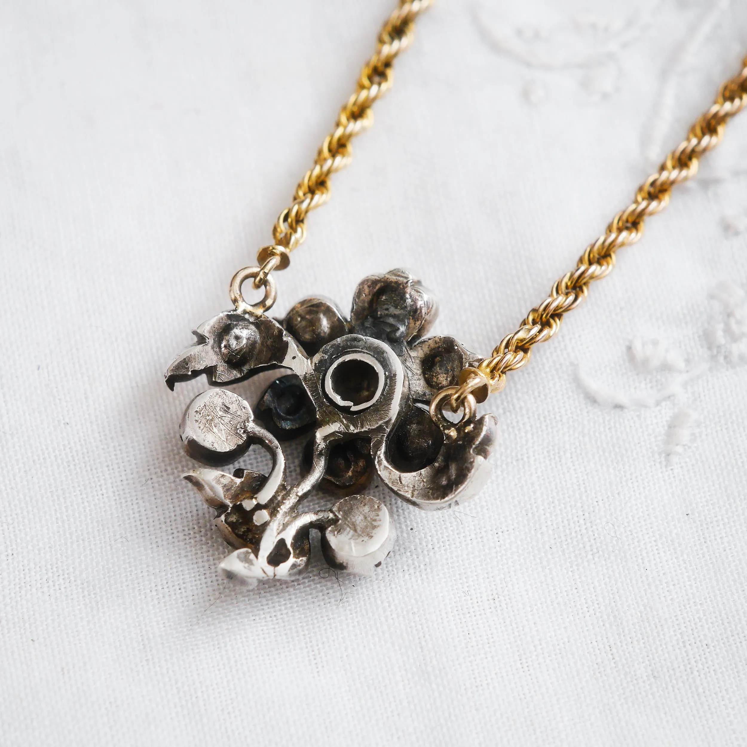 Precious Antique Georgian Floral Rose Cut Diamond Necklace