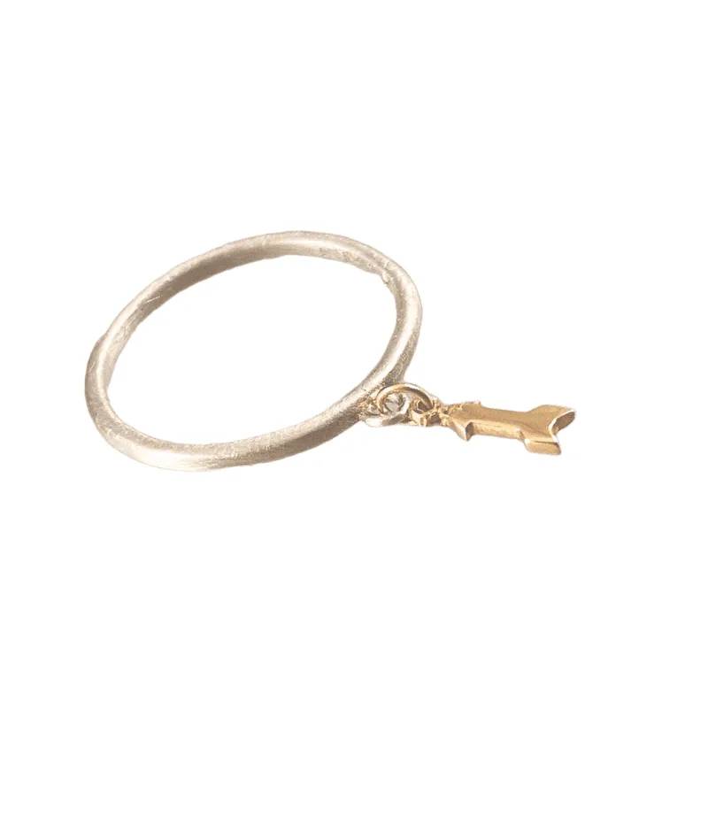 Sterling & 14K Gold Tiny Arrow Charm Ring