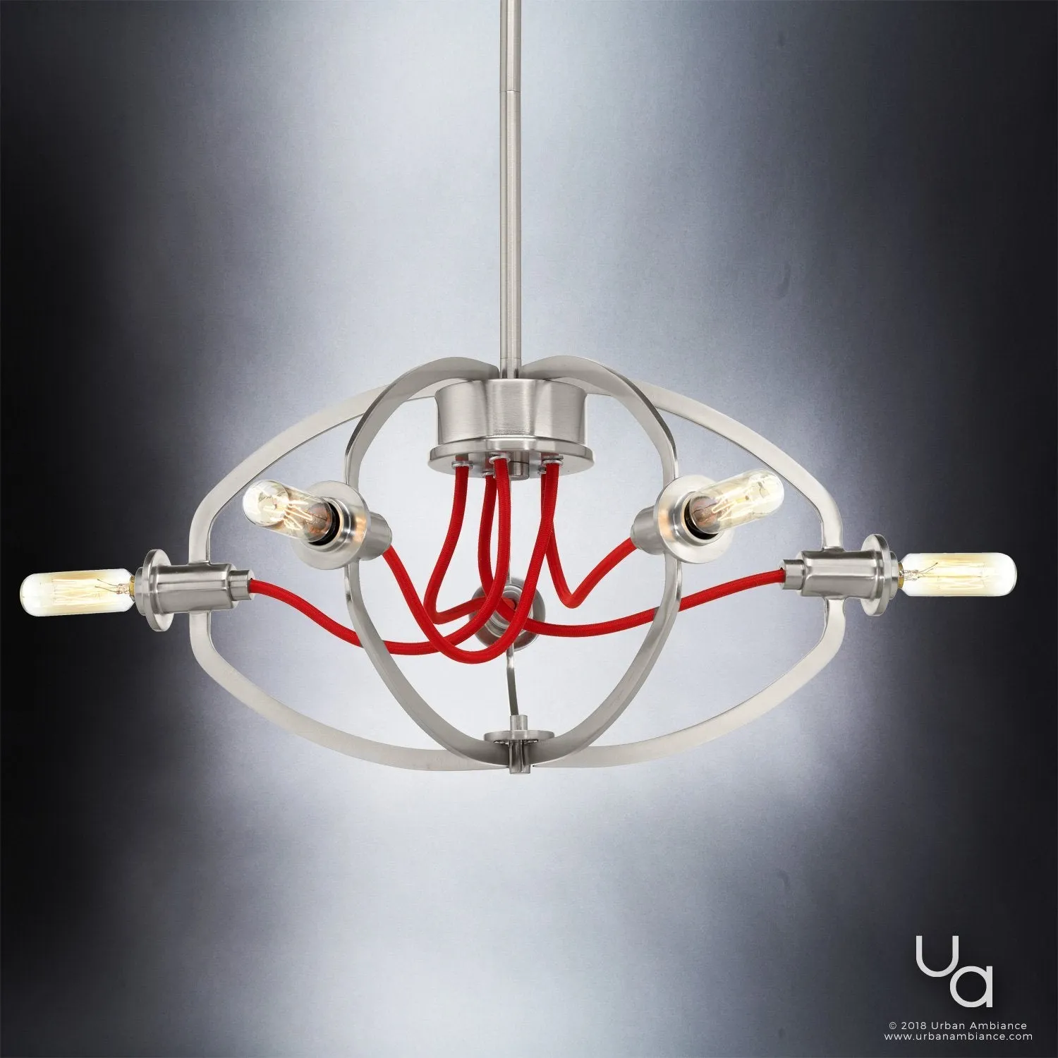 UHP2361 Luxe Industrial Chandelier, 9"H x 17-3/8"W, Brushed Nickel Finish, Le Mans Collection