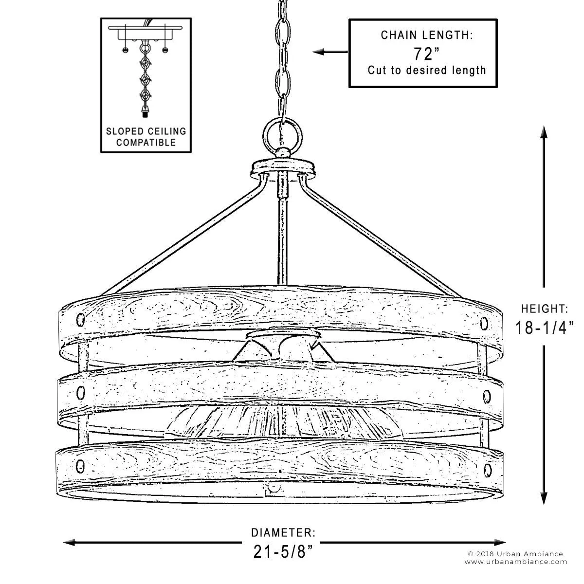 UHP2475 Modern Farmhouse Chandelier, 18-1/4"H x 21-5/8"W, Galvanized Steel Finish, Adelaide Collection